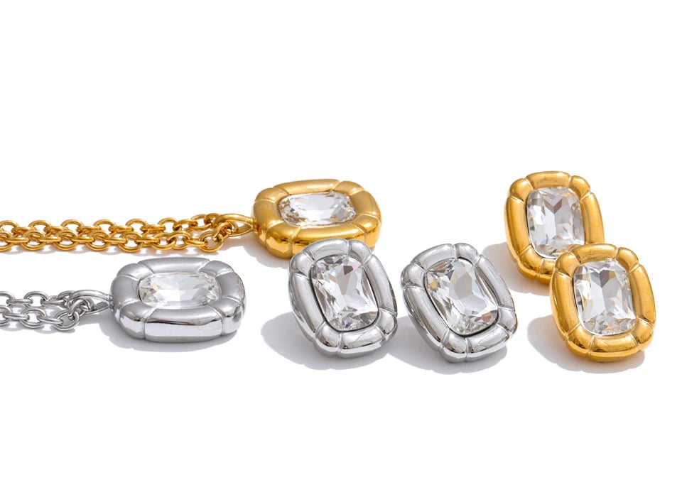 Framed Crystal Necklace &amp; Stud Set