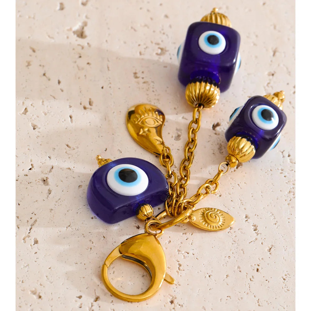 Blue Resin Square Eye Chain Pendant Key Chain