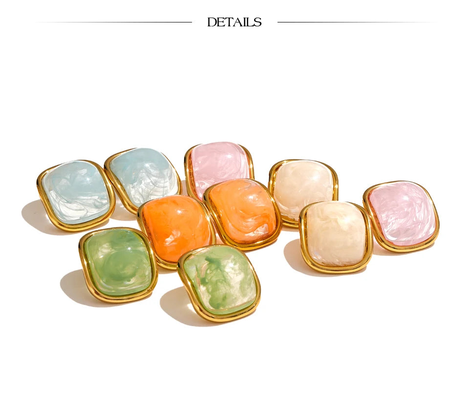 Golden Square Resin Stud Earrings