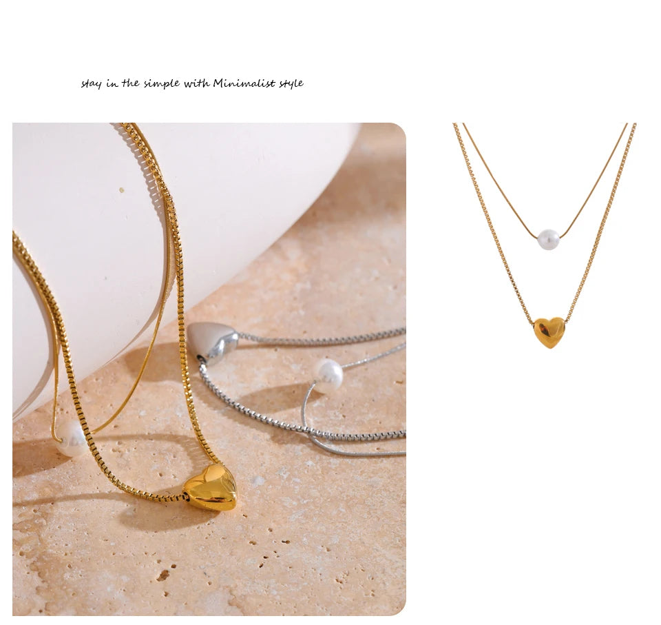 Heart & Pearl Duo Necklace