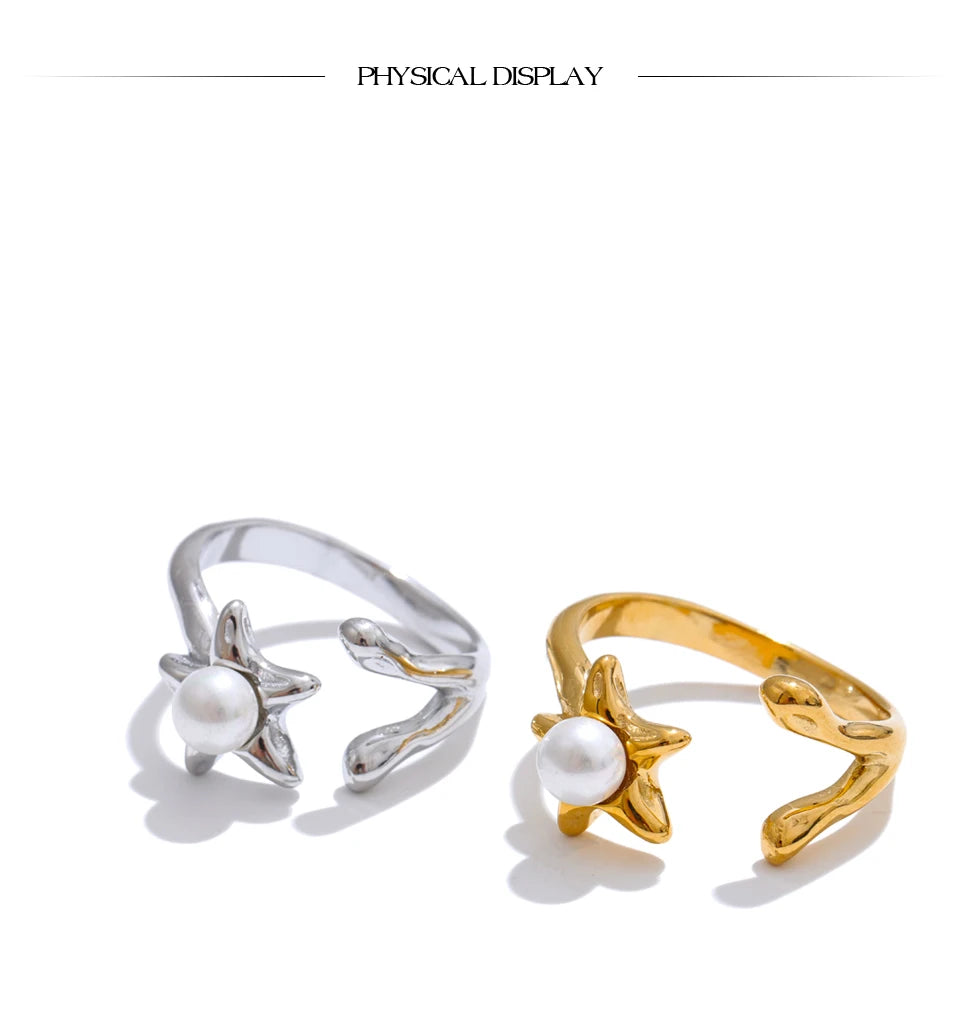 Pearl Flower Open Adjustable Ring