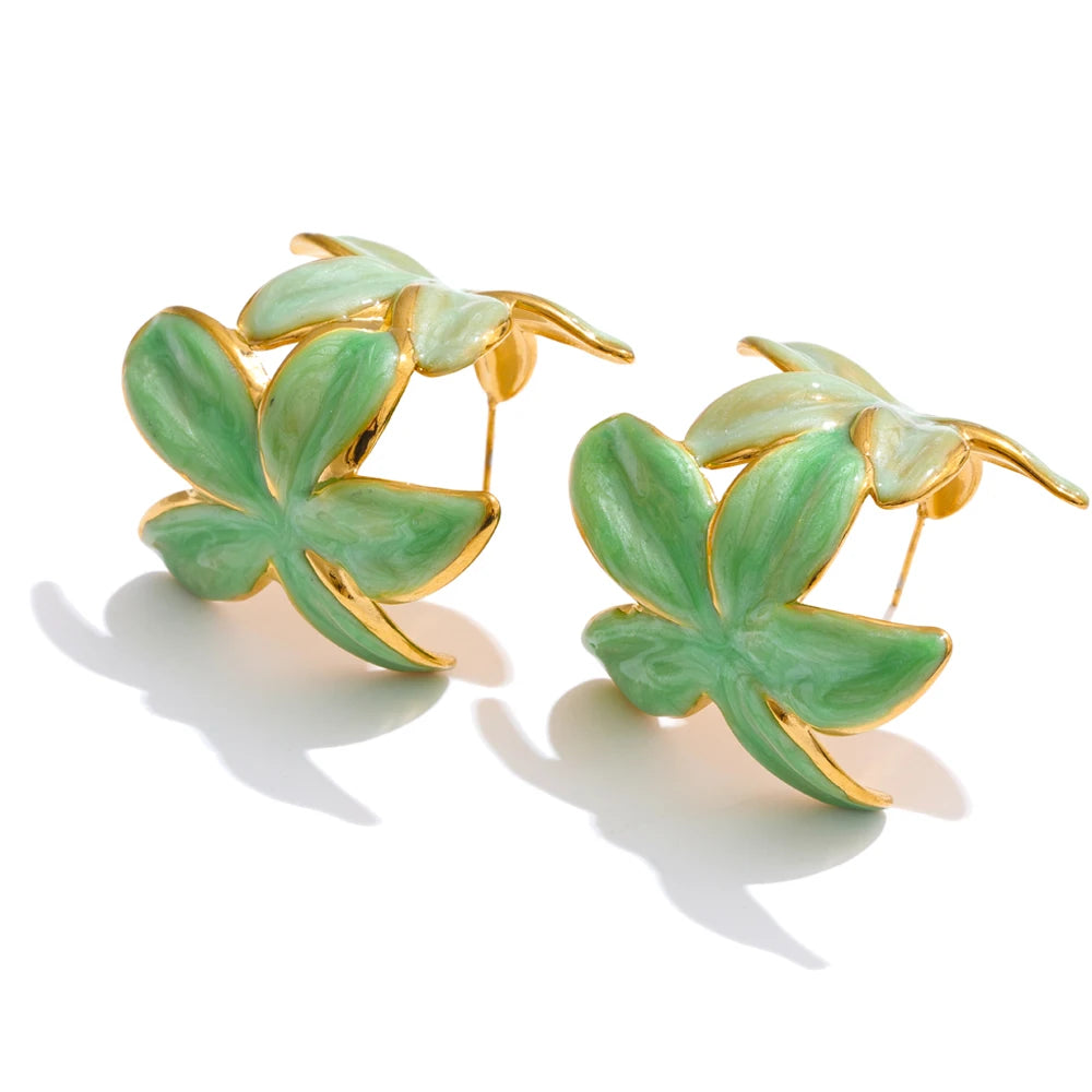 Enamel Golden Flower Earrings