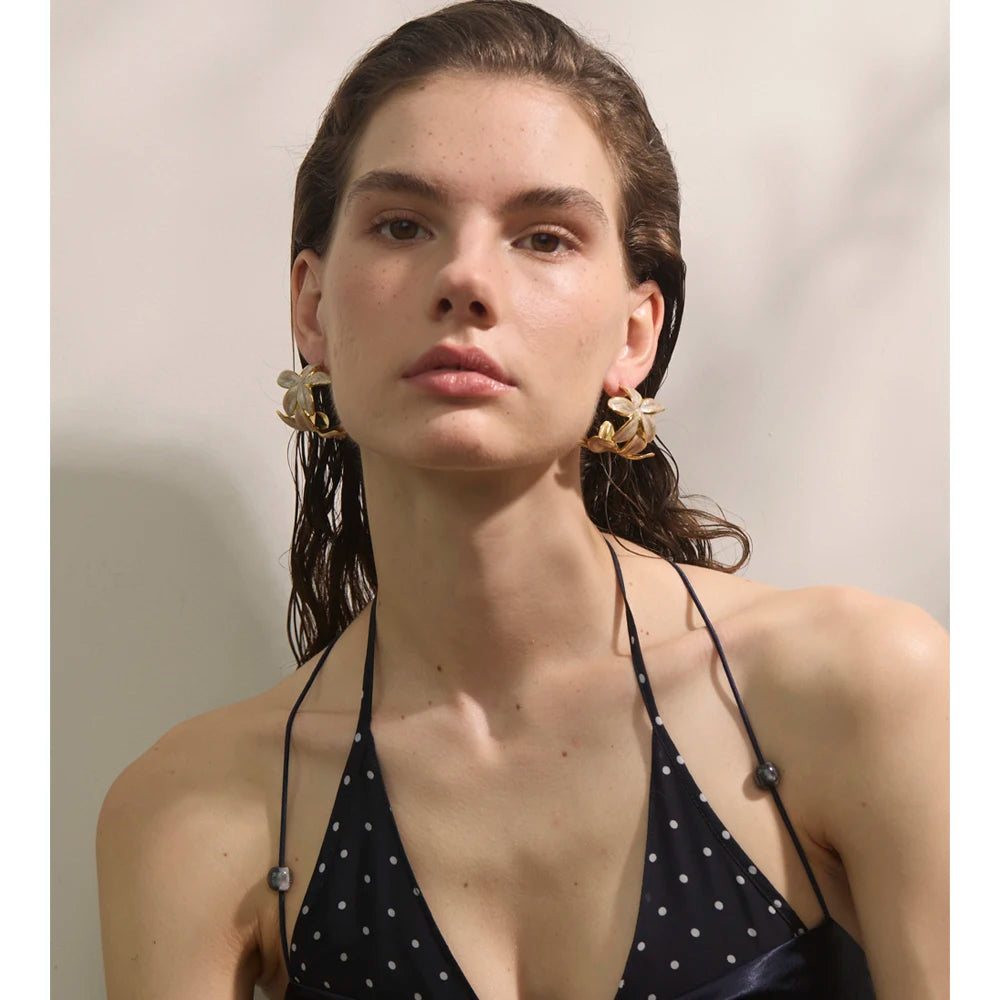 Enamel Golden Flower Earrings