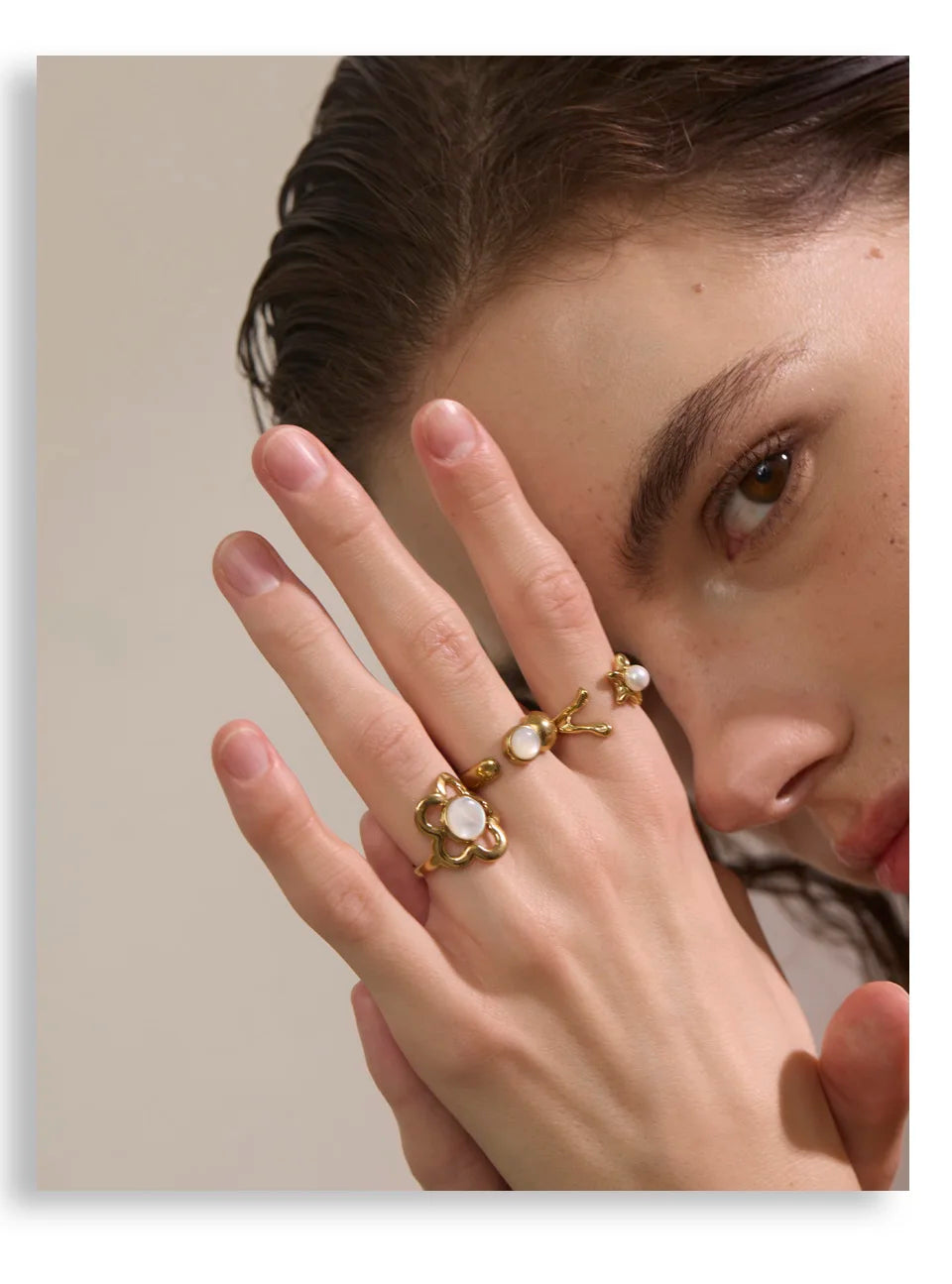 Pearl Flower Open Adjustable Ring