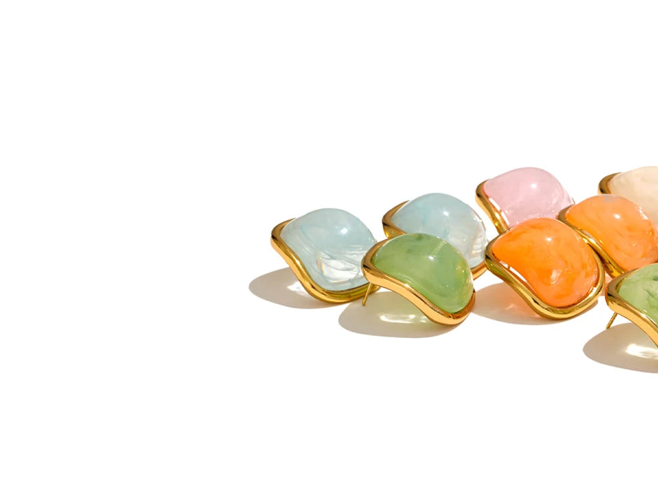 Golden Square Resin Stud Earrings