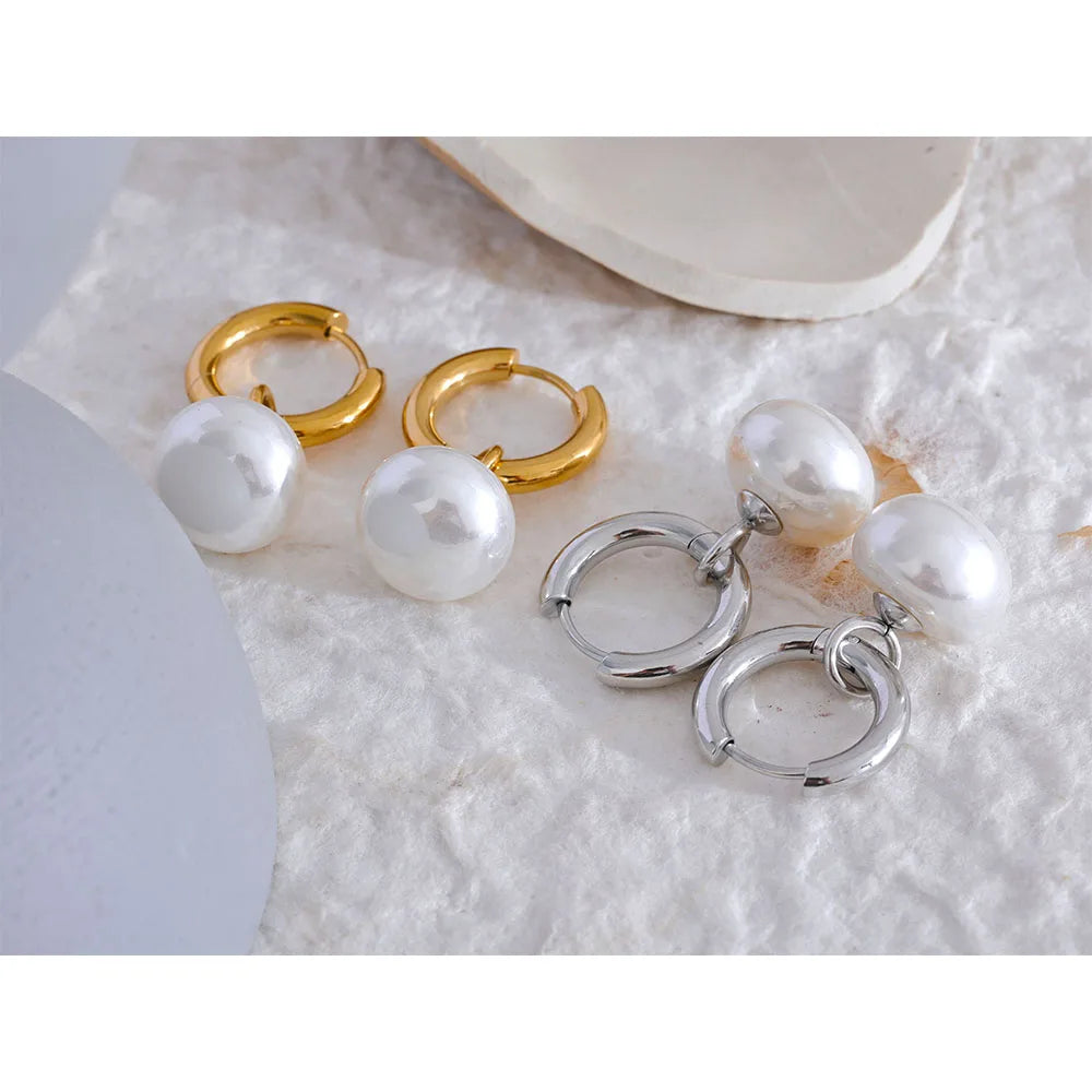 Elegant Pearl Hoop Earrings