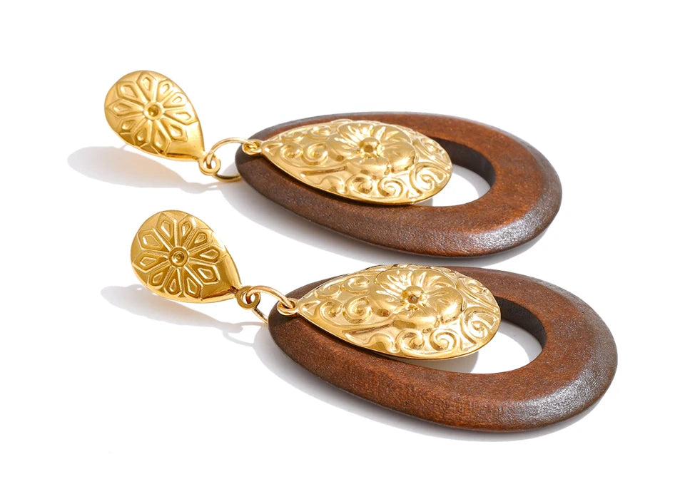 Ornate Wood Drop Earrings