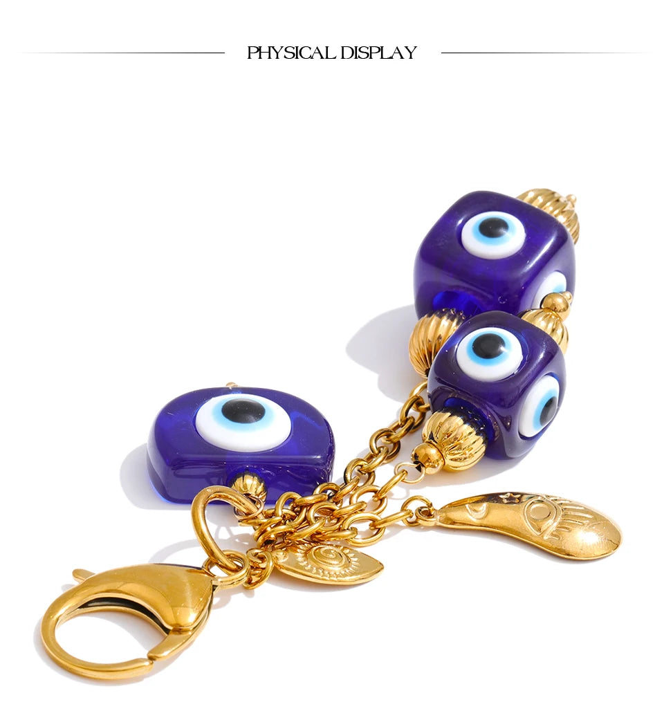 Blue Resin Square Eye Chain Pendant Key Chain