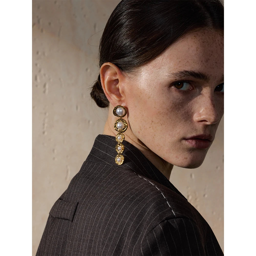 Golden Pearl Drop Earrings