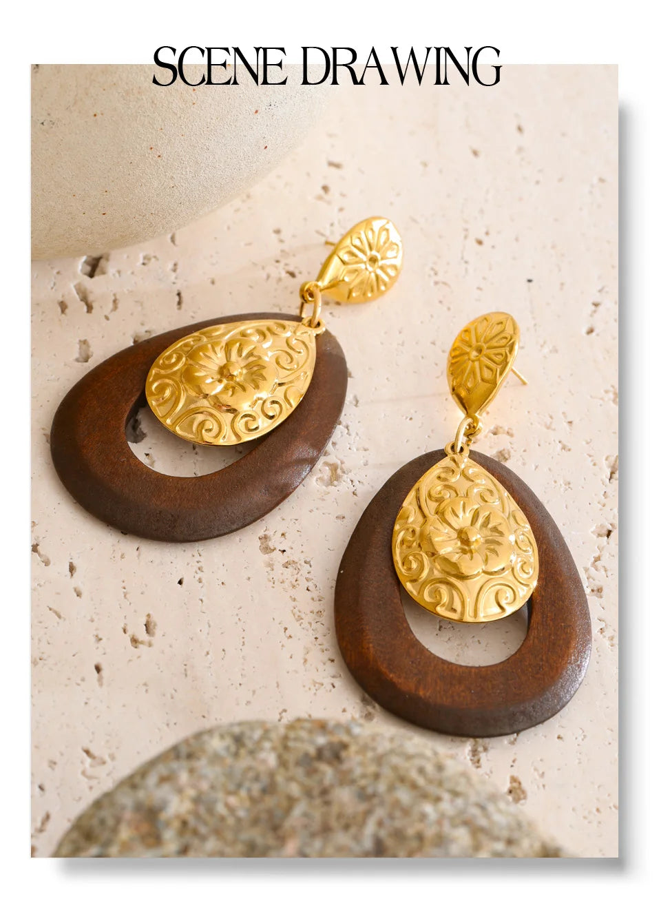 Ornate Wood Drop Earrings