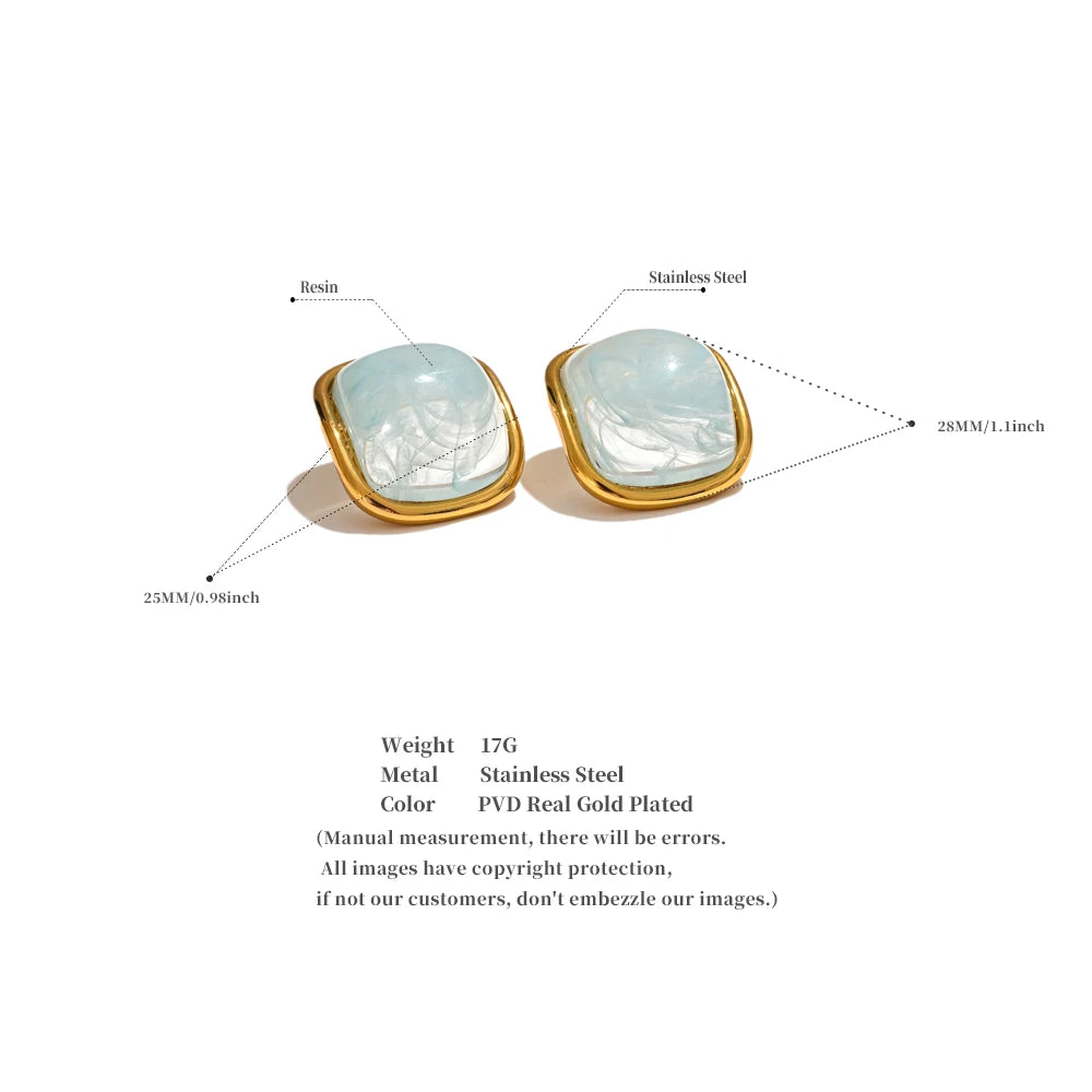 Golden Square Resin Stud Earrings