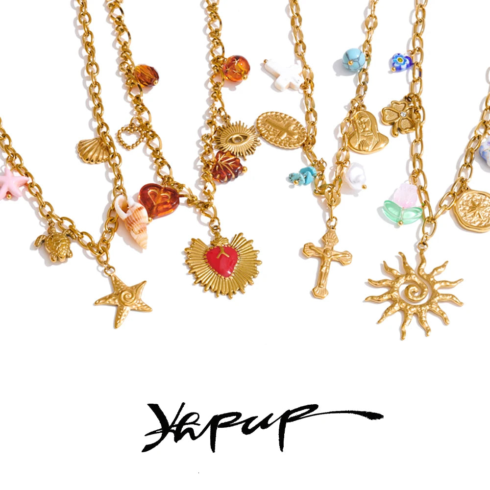 Yhpup Trendy Sun Ocean Charm Pendant Handmade Jewelry Golden Waterproof PVD Plated Stainless Steel Summer Jewelry 2025 Wholesale