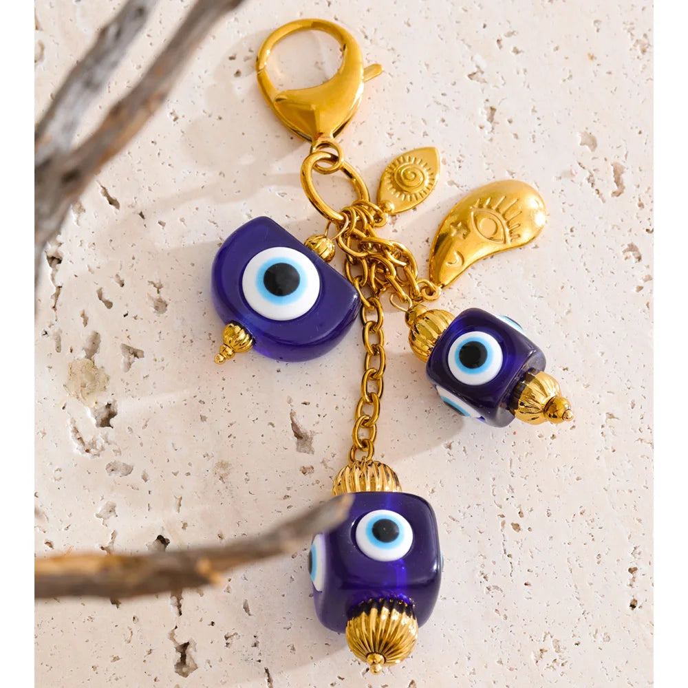 Blue Resin Square Eye Chain Pendant Key Chain