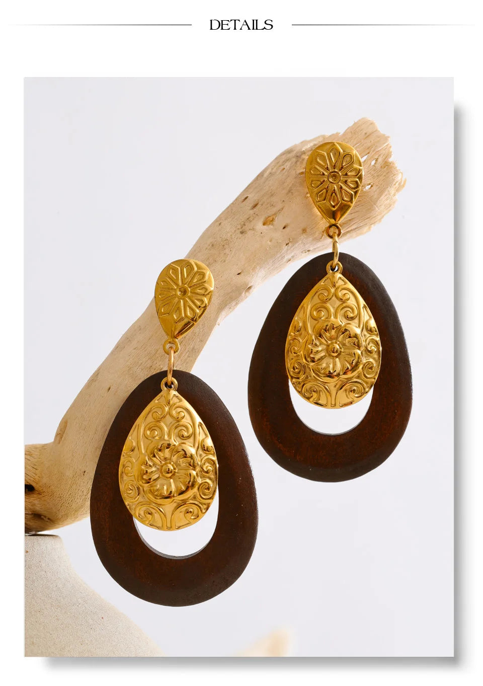 Ornate Wood Drop Earrings