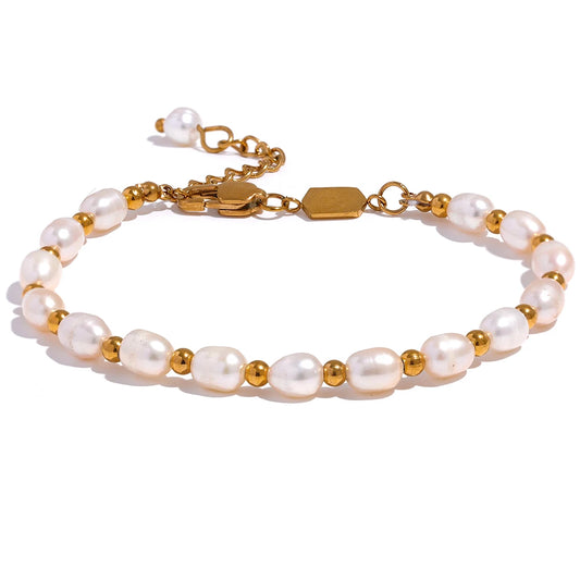 Oval Freshwater Pearl Charm Bracelet