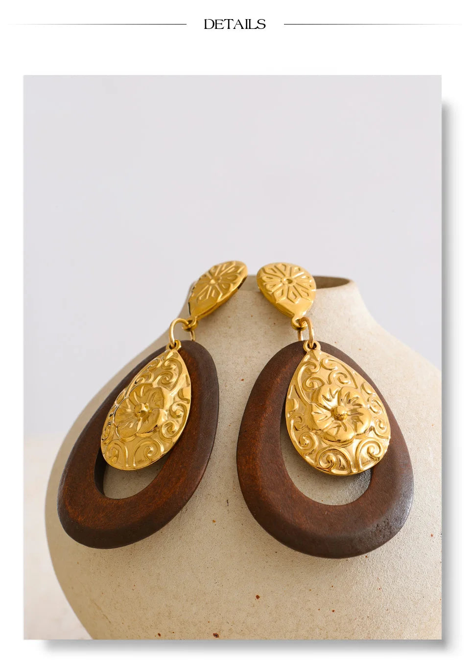 Ornate Wood Drop Earrings